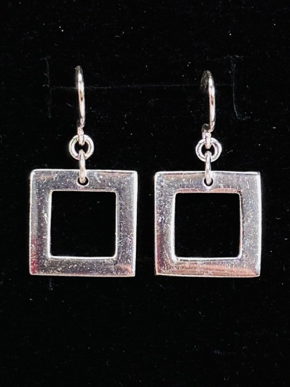 Dainty minimalist Silvertone Square pierced earrings